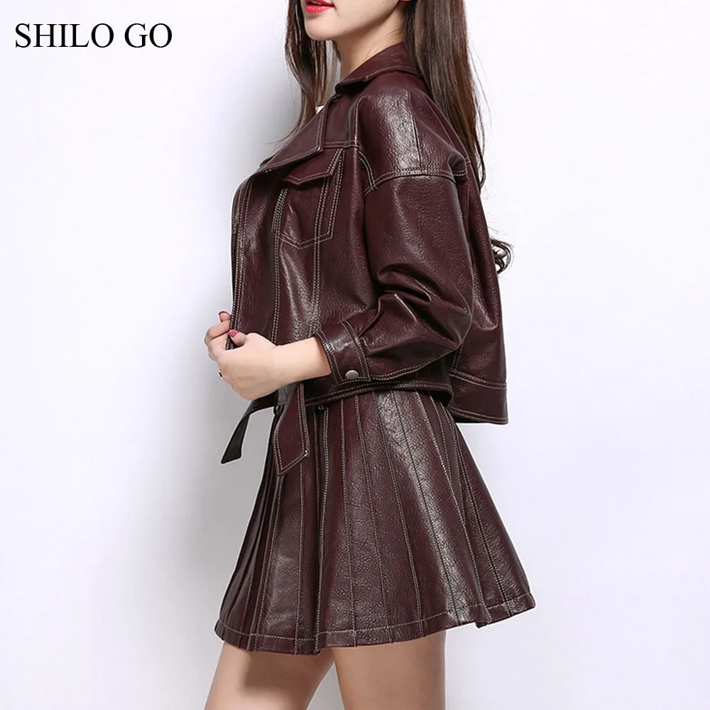 Женский кожаный костюм SHILO GO Осенний модный из натуральной овчины с отворотом и