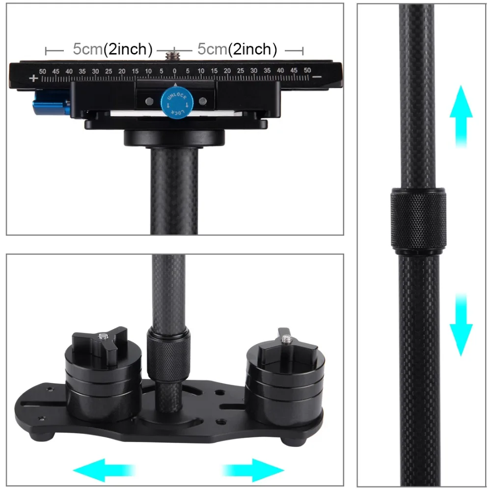 PULUZ Регулируемый S60T для steadycam масштабируемый Ручной Стабилизатор из углеродного волокна для камеры Steadicam для Canon Nikon DSLR camera s