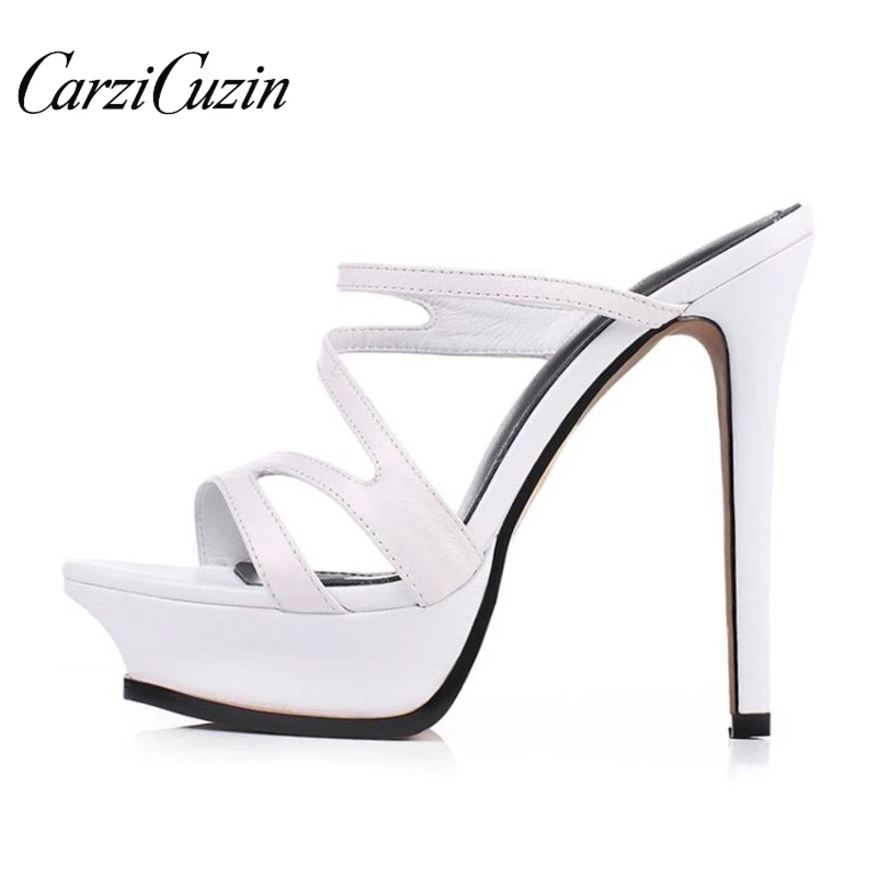 

Carzicuzin Genuine Leather Super High Heels Party Sandals Women Platform Gladiator Style Club Summer Shoes Women Size 33-40