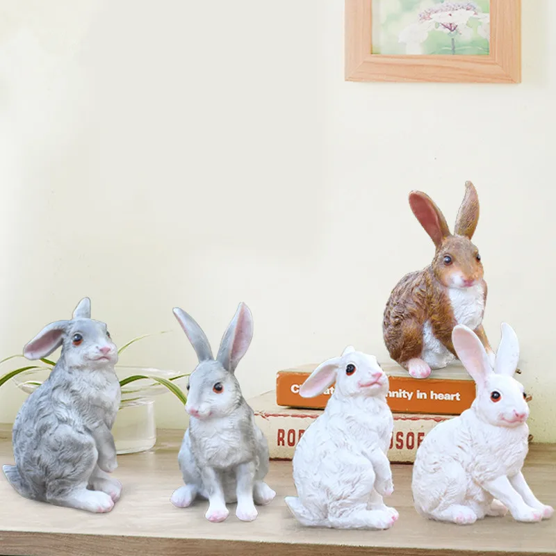 

2pcs/set Garden Yard Decoration Simulation Rabbit Statue Animals Sculpture Resin Crafts Home Decoration Ornament