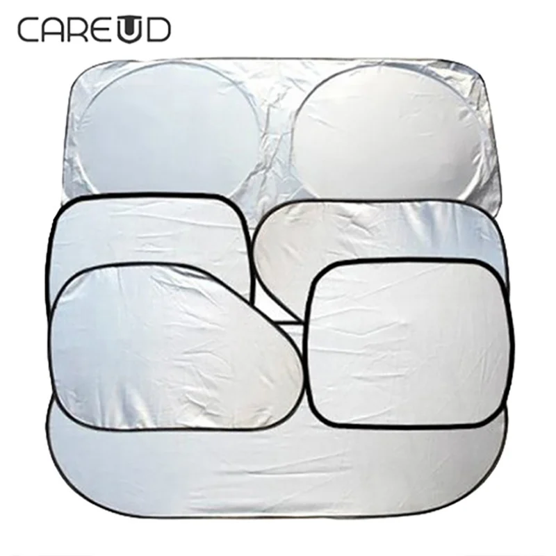

6 Sets Car Sunshade Front Rear Window Visor Cover UV Protect Reflector Silver Cloth Reflective Shading Board New