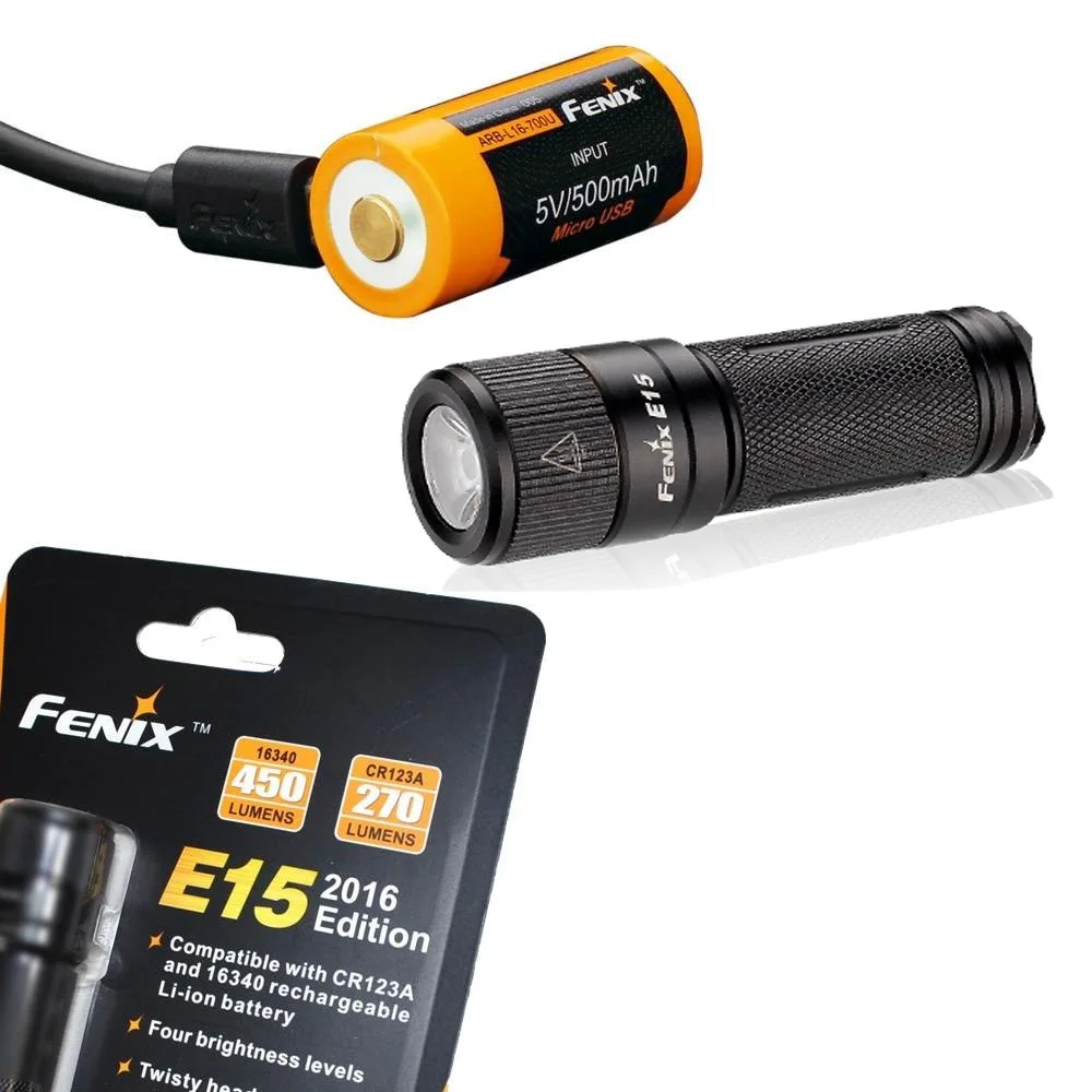 

Fenix E15 450 lumens Rechargeable EDC Keychain LED Flashlight with USB Rechargeable 16340 Battery