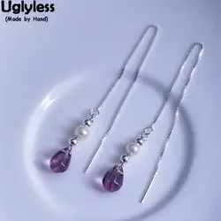 Uglyless Настоящее серебро 925 проба летние сексуальные длинные ушные цепочки натуральный жемчуг серьги капли воды серьги с кристаллами дикие
