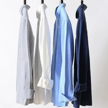 

Men Oxford Cotton Breathable Soft Comfortable Single Breasted Shirts Camisa,Solid Candy Color Casual Turn-down Collar Slim Fit