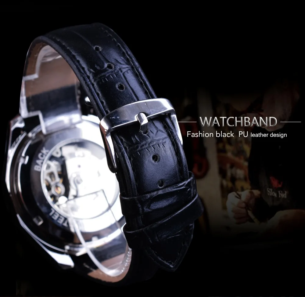 Forsining механические стимпанк наручные часы мужские военные спортивные часы серебряные Прозрачные Скелет автоматические креативные часы