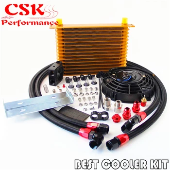 

15 Row Trust Oil Cooler Thermostat Sandwich Plate Kit+7" Electric Fan kit Gold / Black / Silver