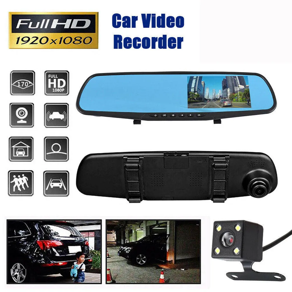 4,3 ''HD двойной объектив Автомобильный видеорегистратор Передняя камера и камера-зеркало заднего вида видеорегистратор