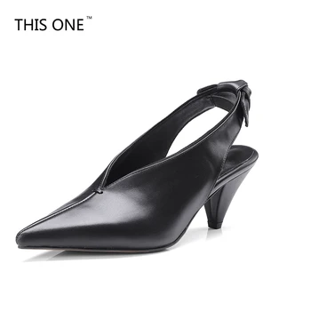 

THIS ONE fashion brand full genuine leather pointed toe bowtie women sandals women high heel shoes ladies shoes summer sandals
