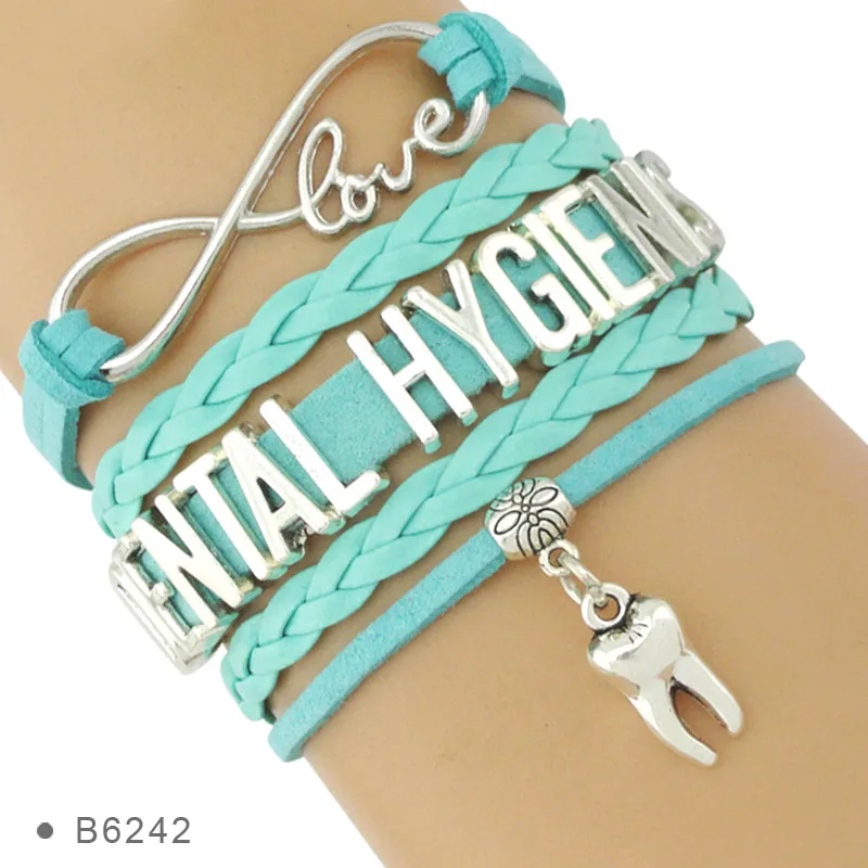 

Infinity Love Dentist Dental Hygienist Hygiene Assistant Tooth Charm Multilayer Wrap Leather Bracelets for Women