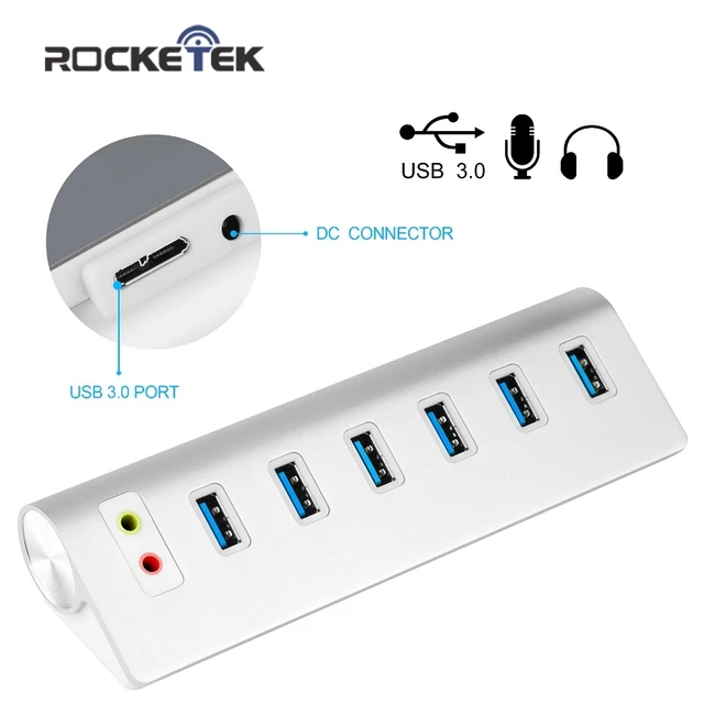 Best Price Rocketek multi usb 3.0 hub 6 port splitter with Power adapter External Stereo Sound for MacBook Air computer laptop accessories Best Price Rocketek multi usb 3.0 hub 6 port splitter with Power adapter External Stereo Sound for MacBook Air computer laptop accessories