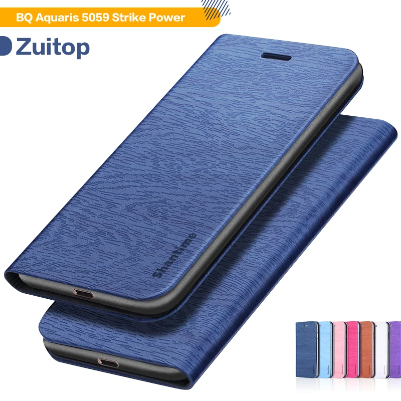 

Wood grain PU Leather Phone Case For BQ Aquaris 5059 Strike Power Flip Book Case Business Wallet Case Soft Silicone Back Cover
