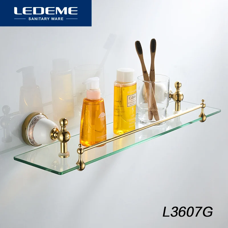 LEDEME Bathroom Shelf Ceramic Fixed Base Glass Shelf Kitchen Wall
