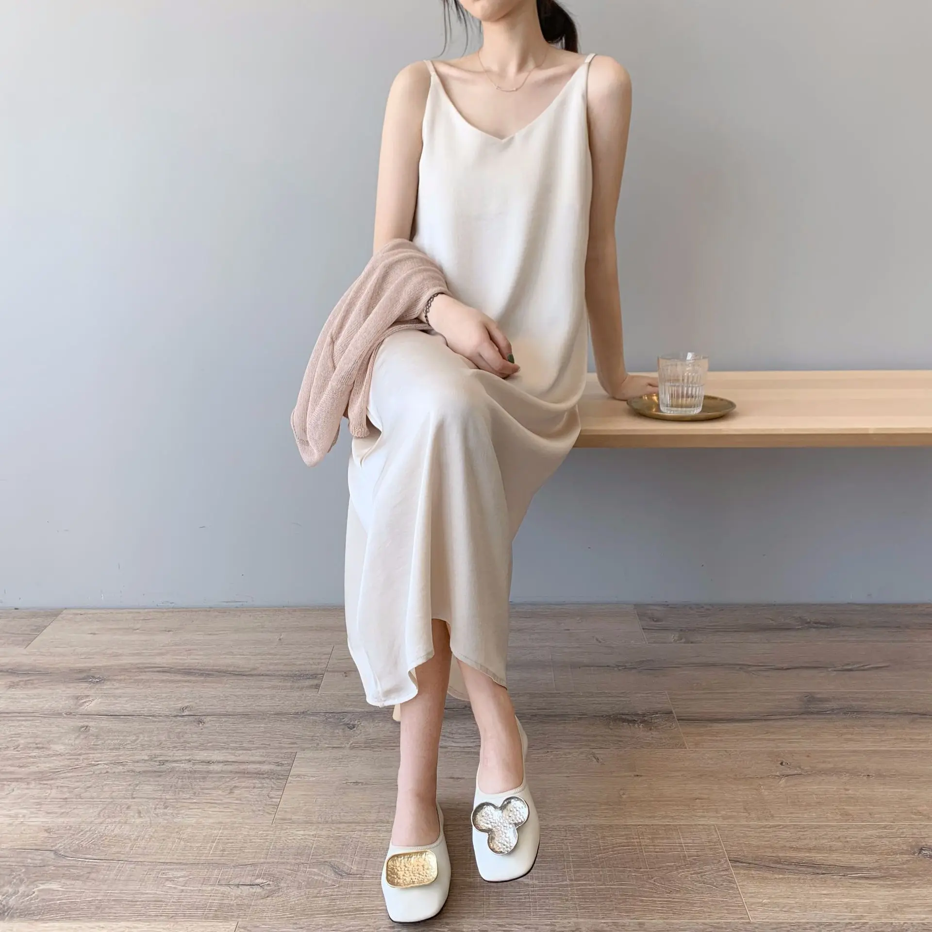 

Spring 2019 Woman Tank Dress Casual Satin Sexy Camisole Elastic Female Home Beach Dresses