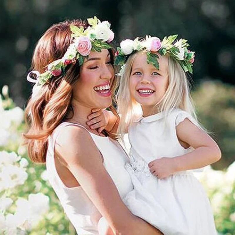 Headband Flower Crown Match Garland Hair Band Accessories for Mom anad Kids Flower Headband Newborn Baby Hot