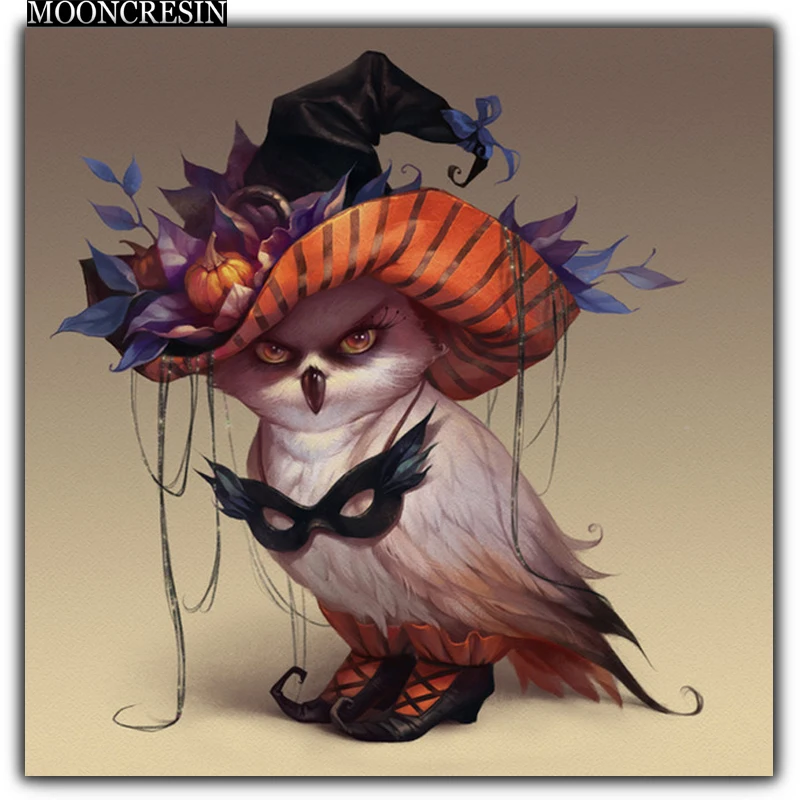 

5D Diy Diamond Painting Cross Stitch Owl With Hat & Shoes Needlework Diamond Embroidery Full Round Mosaic Decoration Resin Kits