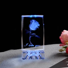 K9 куб кристалл 3D лазерная гравировка цветок розы украшение в виде Куба светодиодный светильник изменение цвета стекло миниатюрный для любви подарки Домашний декор