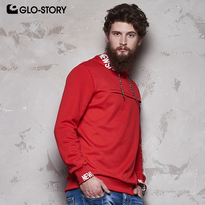

GLO-STORY Men Hip Hop Hoodie Mens Letter on Hoody Chest with Zipper Sweatshirt Coat MPU-6126
