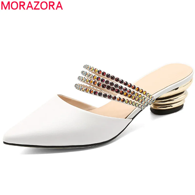 

MORAZORA 2018 fashion summer genuine leather women sandals pointed toe slingback mules women summer wedding shoes