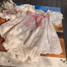 Комплект из 2 предметов, летняя одежда для девочек в испанском стиле винтажное высококачественное платье принцессы в английском стиле хлопковое Открытое платье со штанами для девочек