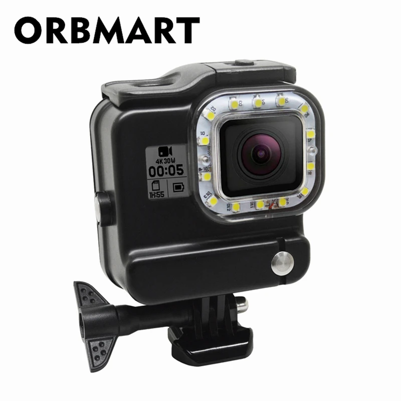 ORBMART, 2 в 1, водонепроницаемый чехол, чехол, светильник для дайвинга, подводный, 30 м, светодиодный, видео светильник для Gopro Hero 5 6, Черная Спортивная камера