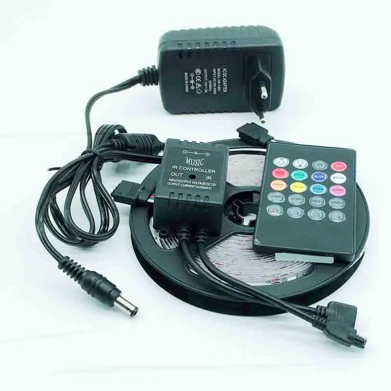 

SMD 5050 not/ Waterproof 300LEDs RGB Flexible LED Strip Light Lamp + 20Key IR Music Remote Controller power supply kit
