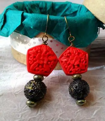 Perfect Red Carved Cinnabar Earrings Fashion Women S Perfect Red Carved Cinnabar Earrings Fashion Women S Lacquerware Jewelry Black Beads 925 Silver Dangle Earring In Drop From