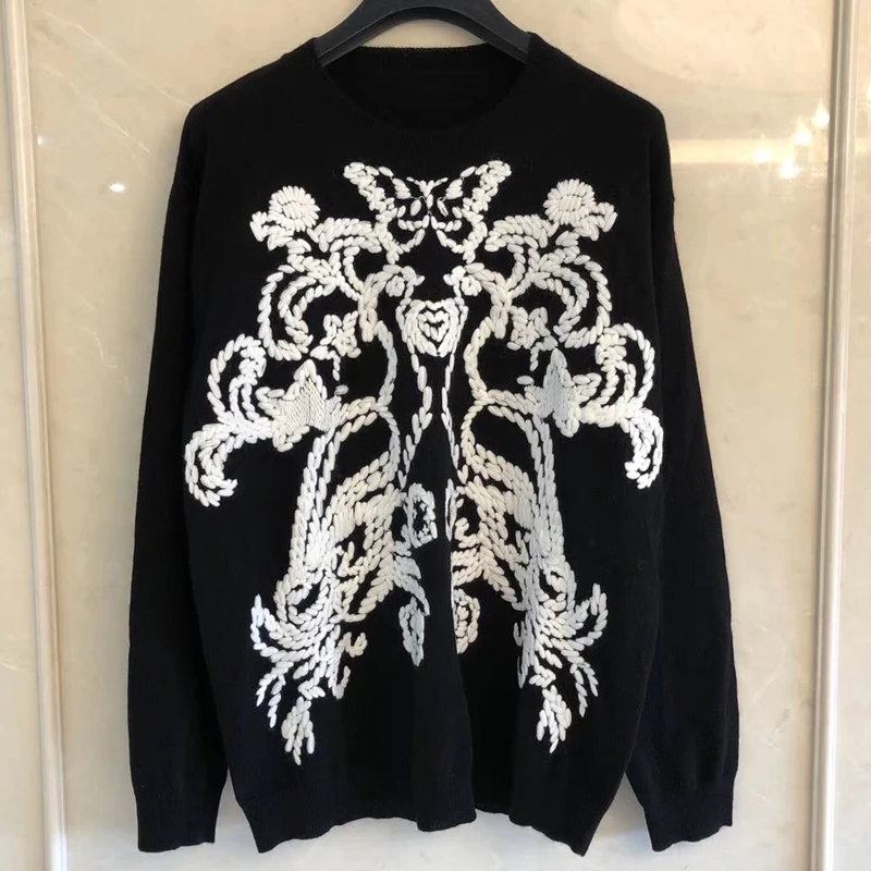 Высококачественный кашемировый свитер для женщин 2019 роскошный Повседневный свитер с круглым вырезом пуловеры женские шерстяные черные