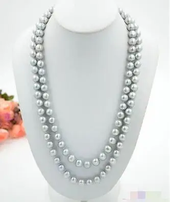 

FREE SHIPPING HOT sell new Style >>>>AA++ 50" 11mm ROUND GRAY Freshwater cultured PEARL NECKLACE silver
