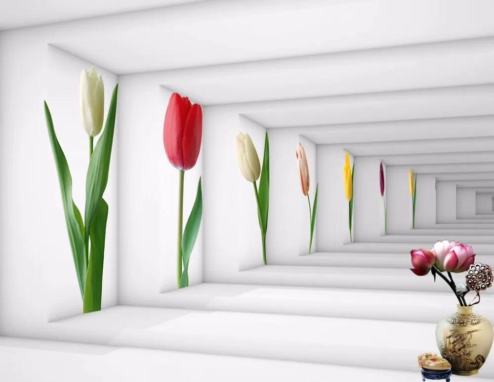 Новые Пользовательские 3D красивые принтованные занавески космические тюльпаны