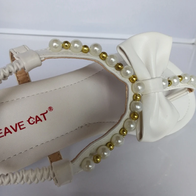Reave Cat/большой размер 31-45 брендовые сандалии Для женщин летние сандалии сладости мода белый фиолетовый зеленый розовый Бисер эластичные ql4204