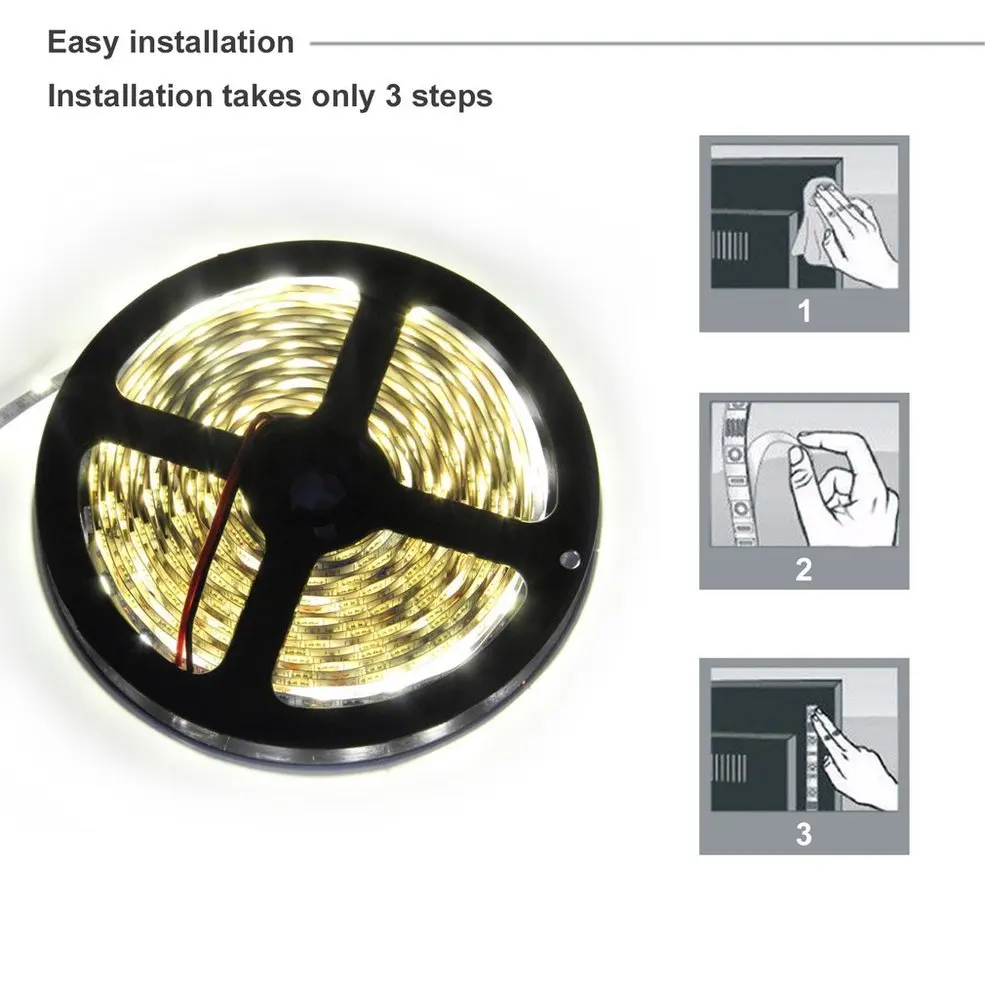 

10 PCS Warm White 5M 16ft 5050 SMD Non-Waterproof 300 LEDs Flexible Light LED Sticky Strip 12V