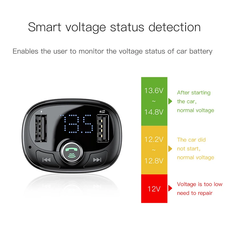 Baseus Car Charger FM Transmitter Aux Modulator Bluetooth Handsfree Car Audio MP3 Player 3.4A Fast Dual USB Mobile Phone Charger