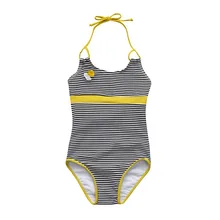 Цельный купальник в полоску с открытой спиной для маленьких детей; бандажный купальник-бикини для девочек; купальный костюм; AP2