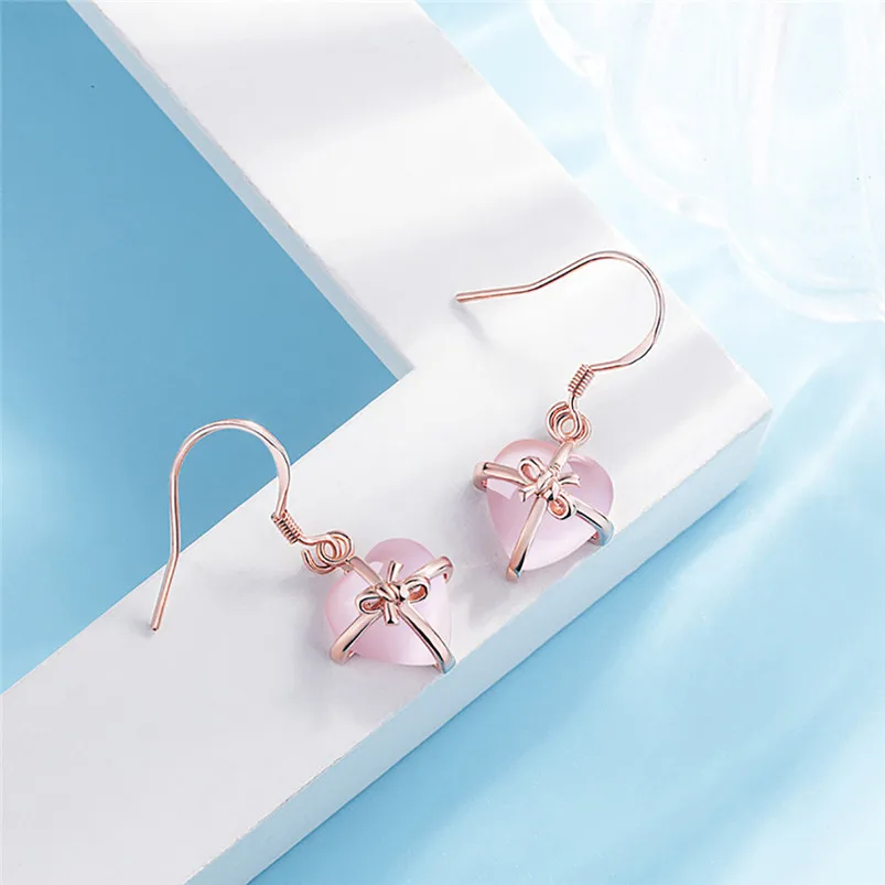 Women Earrings Natural Heart Pink Rose 925 Standard Silver Oorbellen Beautiful Ornaments Earrings Jewelry Accessories F15 (2)