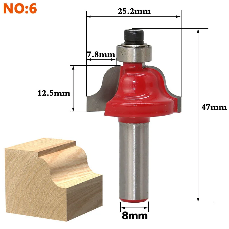 1 шт. 8 мм хвостовик древесины маршрутизатор бит прямой Концевая фреза триммер очистка заподлицо отделка угловая круглая бухта коробка биты инструменты фреза - Длина режущей кромки: NO6