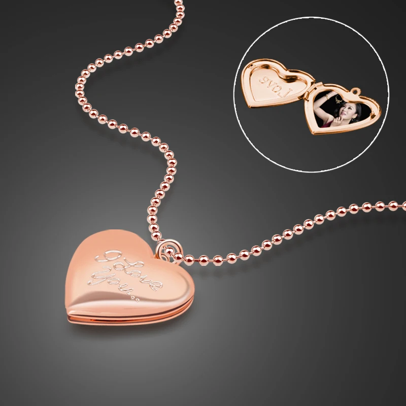 

charm 925 sterling silver material necklace rose gold heart pendant necklace can be customized photo necklace girl fashion chain