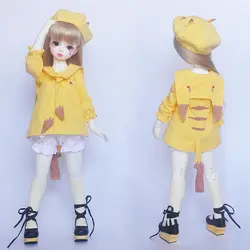 Аниме Kawaii BJD куклы комплект одежды желтый Костюмы со шляпой Кепки Брюки для девочек для 1/4 1/3 1/6 BJD куклы Интимные аксессуары милые косплэй