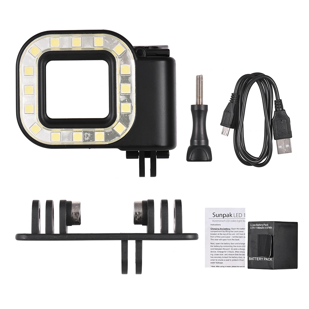 Action Camera LED Diving Light Fill in Lamp 16 LEDs 300LM 3 Lighting