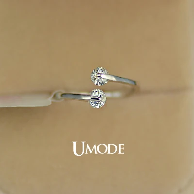 UMODE Кольца для помолвки с покрытием из белого золота и 2 фианитами по 0 25к модный