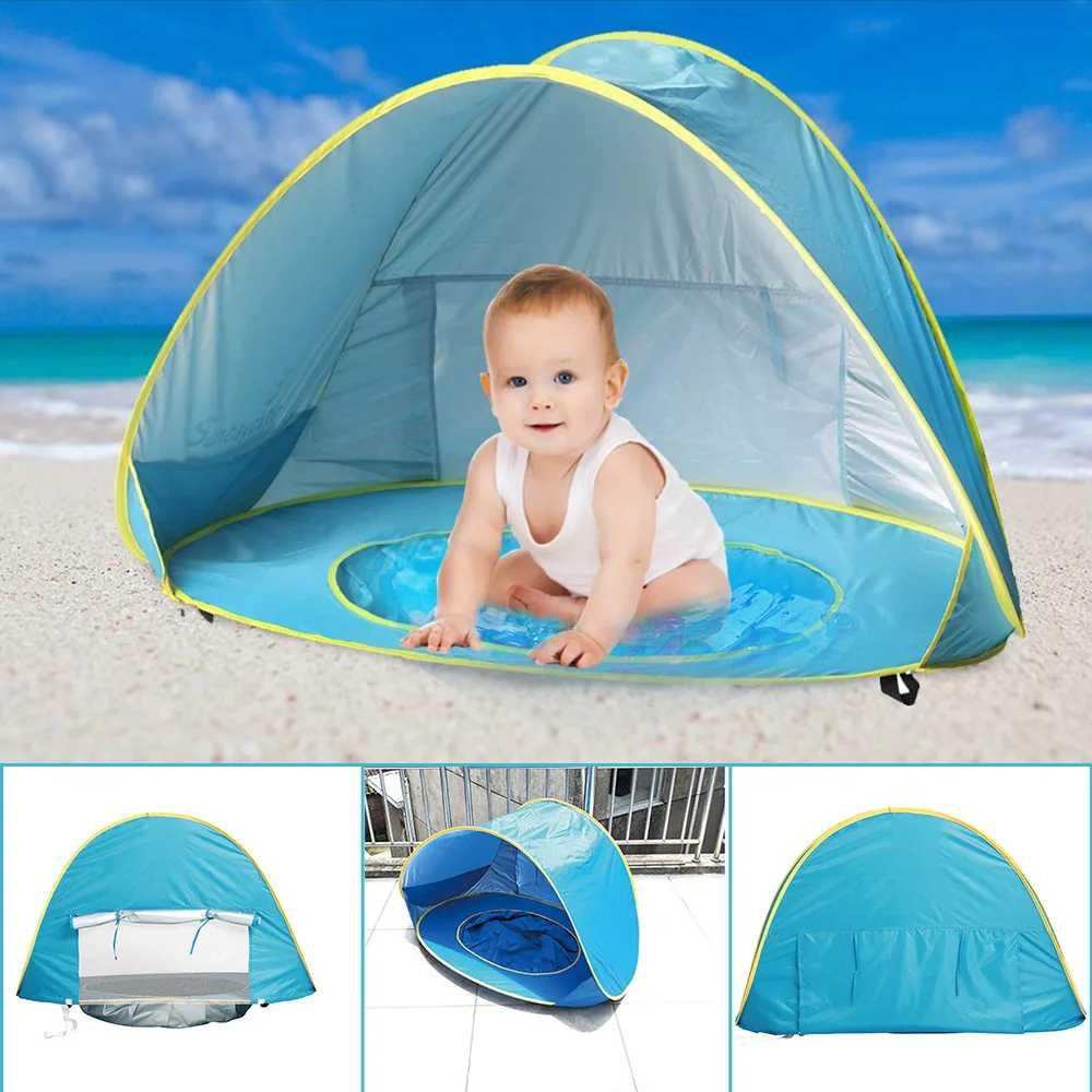 

Baby Beach Tent For Kids UV-protecting Portable Sunshelter Pool Waterproof Pop Up Awning Tent Toy Outdoor Camping Sunshade Toys