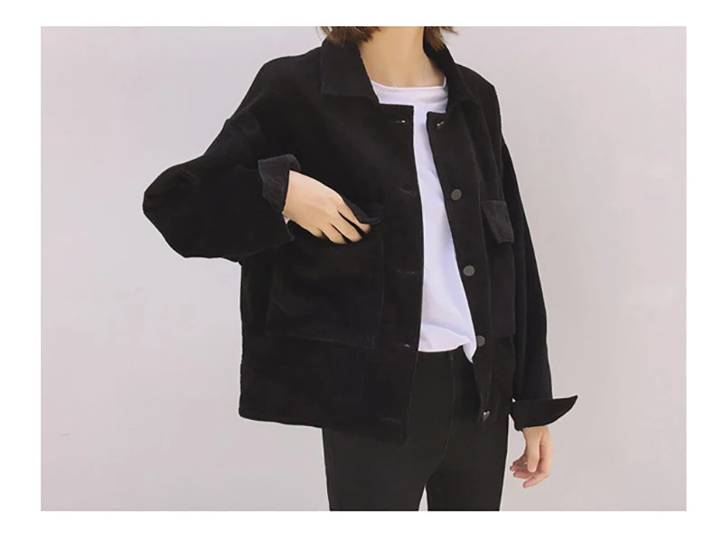 Scsech Women Jacket Corduroy Retro Double Pocket Wind Loose Baseball Short Jacket Coats Spring And Autumn Casual Jacket D8A129 (4)
