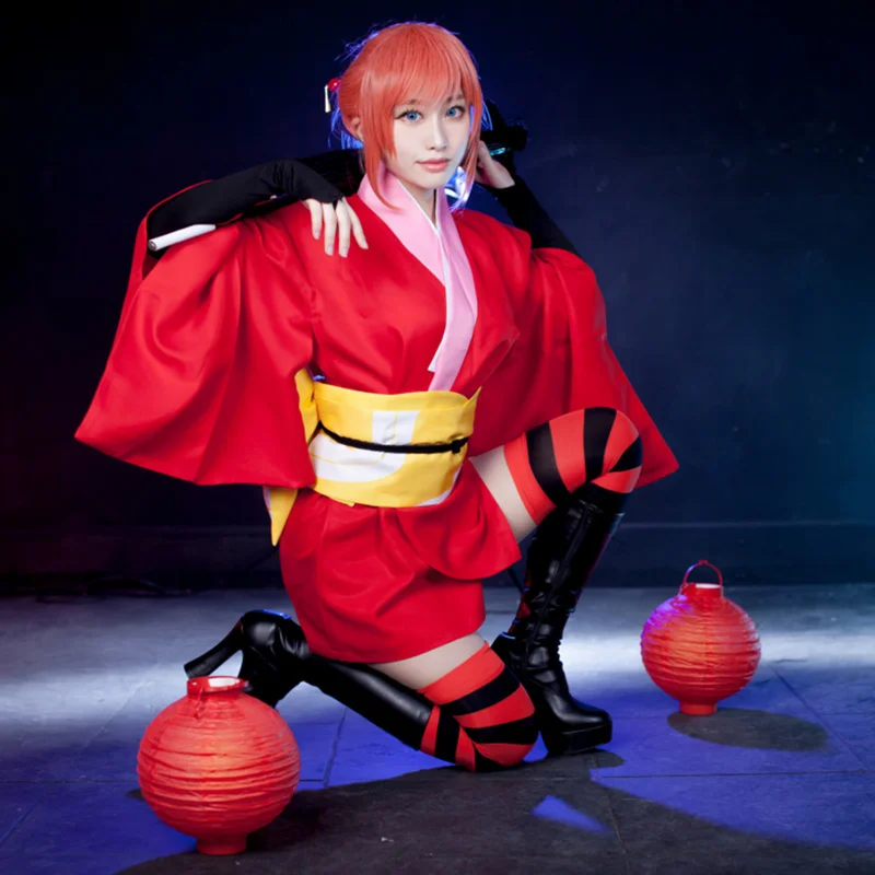 

Anime GINTAMA COSPLAY Kagura COS Halloween Party Unisex cosplay kimono costumes Free shipping