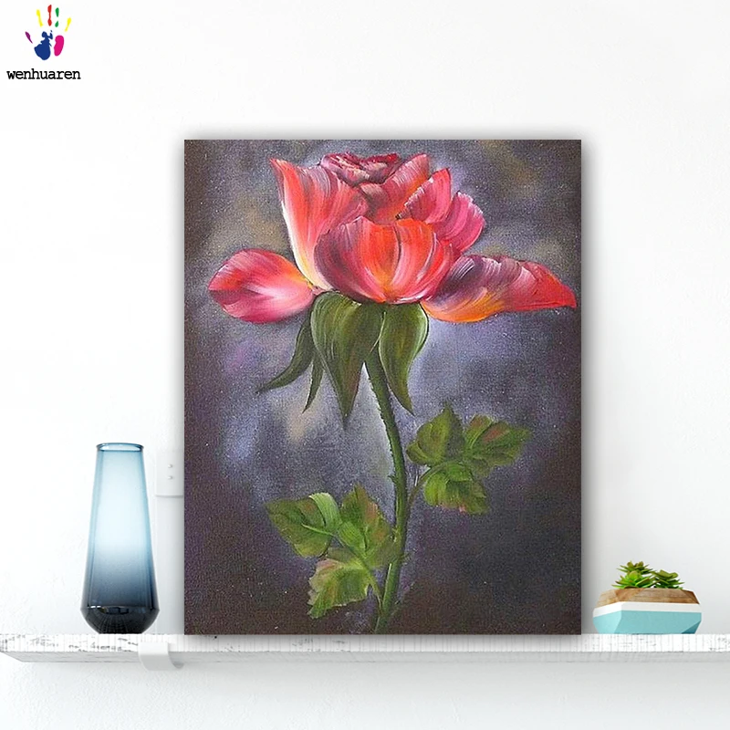 

DIY colorings pictures by numbers with colors The red rose picture drawing painting by numbers framed Home