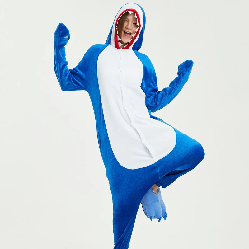 PSEEWE пижамы для взрослых с животными женские зимние фланелевые пижамы для косплея Синяя Акула Onesie Домашняя одежда унисекс теплые рождественские пижамы для мужчин