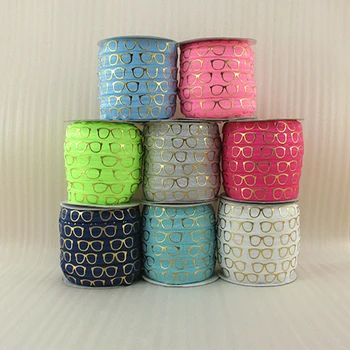

5/8"16mm gold FOE elastic ribbon hello glasses ribbon DIY headwear ribbon garment accessories,wedding gift wrap,50Yc776
