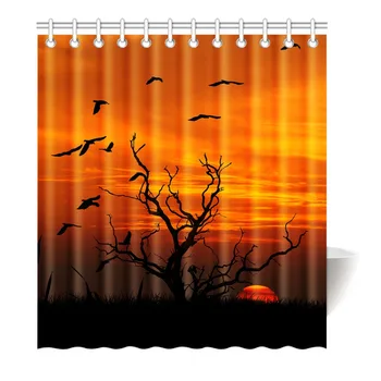 

Sunset under the sky trees and birds Shower Curtain Printing Waterproof Mildewproof Polyester Fabric Bath Curtain Bathroom