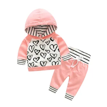 

KACAKID 2Pcs Newborn Baby Clothing Set Girl's Pullover And Pants Suit Girls Love Printing Hooded Sweater Trousers Suits