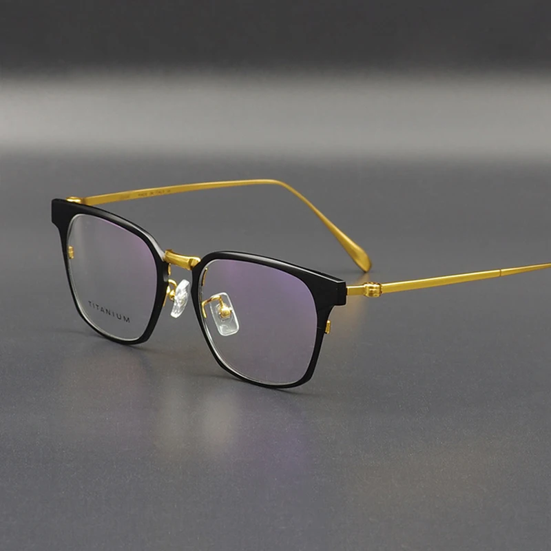 Титановая винтажная квадратная рамка для очков женские Ретро прозрачные линзы, очки мужские Оптические оправа с линзами при миопии мужские очки Oculos - Цвет оправы: Золотой