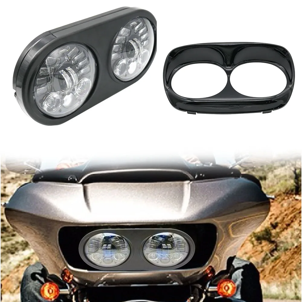 

Black Dual LED Headlight For Harley Road Glide Motorcycle 2004-2013 Projector MOTO LED Leaning Double Turn Left Right Light