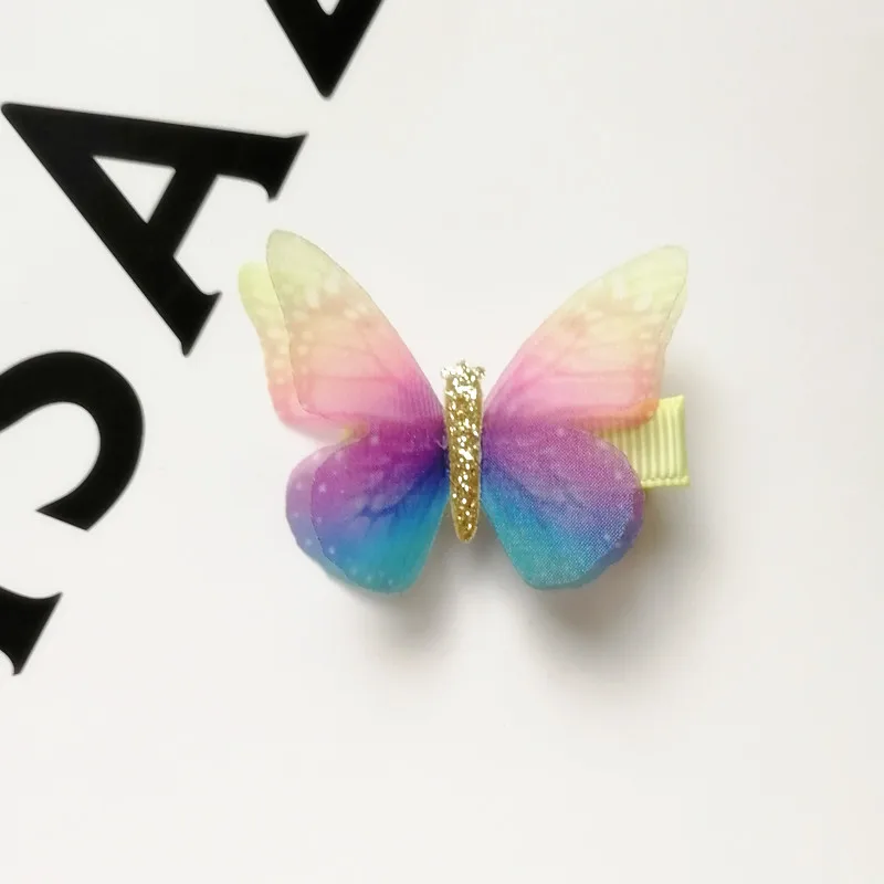 2pcs/lot Summer Printing Butterfly Kid Hair Clip Cute Girls Gauze Multicolor Hair Grip Hair Barrette Floral Kids Hair Accessory